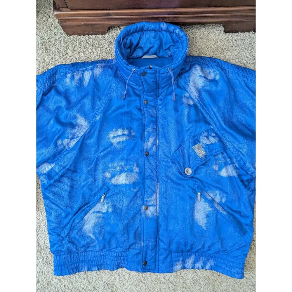 VTG LUHTA Ski Jacket Mens US40 Blue Bear Paw Print Streetwear Retro Snowboarding